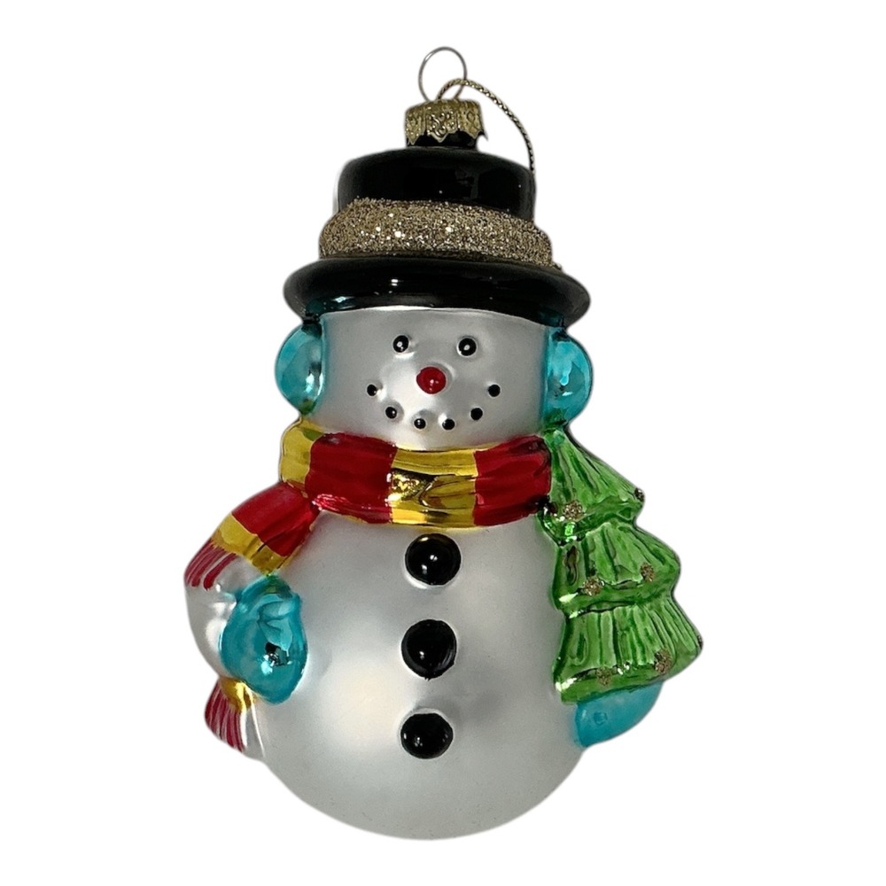 Bradford Novelty Blown Glass Snowman Christmas Ornament 4" Vintage